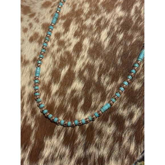 Native American 5mm Copper Navajo Pearl Blue Turquoise HEISHI Necklace 18” - Picture 5 of 10